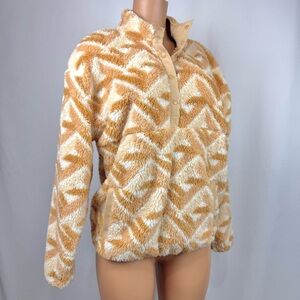 Hurley Women's Sz L Soft Midweight 1/4 Snap Plush Pullover Aztec Tan Outdoorsy